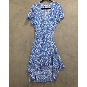 Naggoo Floral Wrap V-neck Dress Women's Size XL Asymmetric Hi Low Hem Dainty